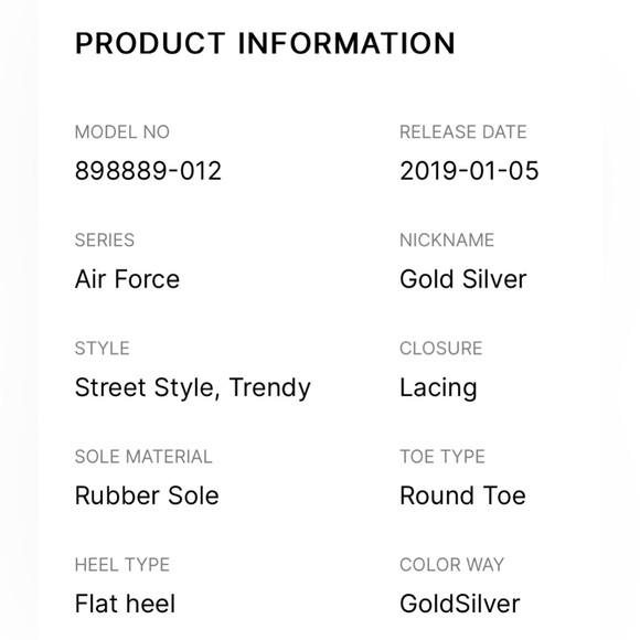 Nike Air Force 1 Low 'Gold Silver' 898889-012 w’s sz 8 no box - Picture 5 of 8